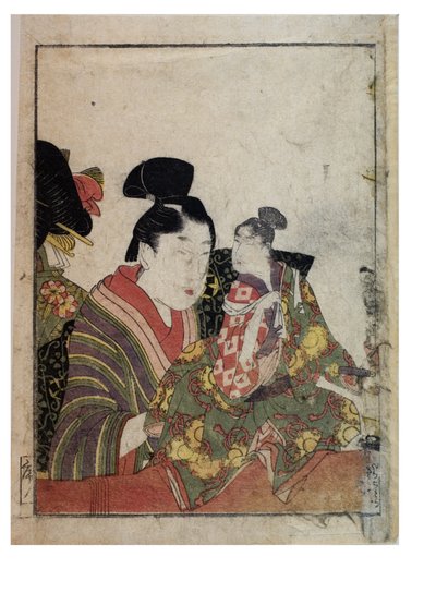 Erkek ve kadın manipülatörlü kukla sahneleri, c. 1758-1806 (kağıda tahta baskı) by Kitagawa Utamaro