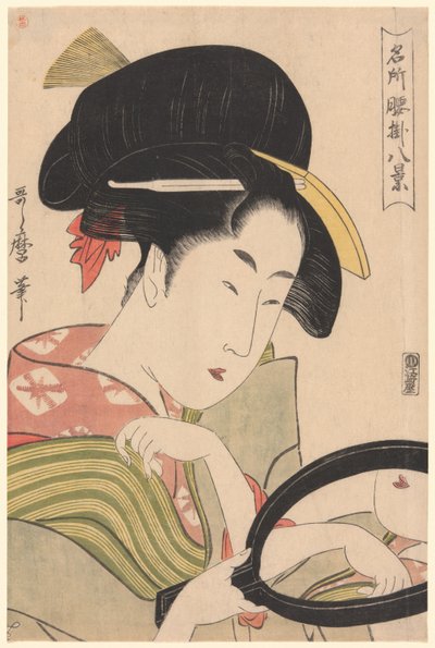 Ayna, "Ünlü Yerlerdeki Çay Tezgahlarının Sekiz Görünümü" ("Meisho koshikake hakkei") serisinden by Kitagawa Utamaro