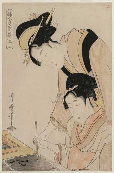 Kızına Hat Öğreten Anne, Kadınların On İki Mesleği dizisinden by Kitagawa Utamaro