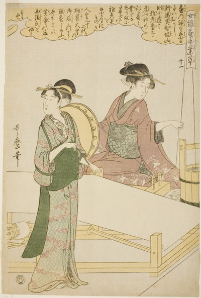 Ne zaman. 11 (juichi), "İplikçilik Sektöründe Çalışan Kadınlar" dizisinden by Kitagawa Utamaro