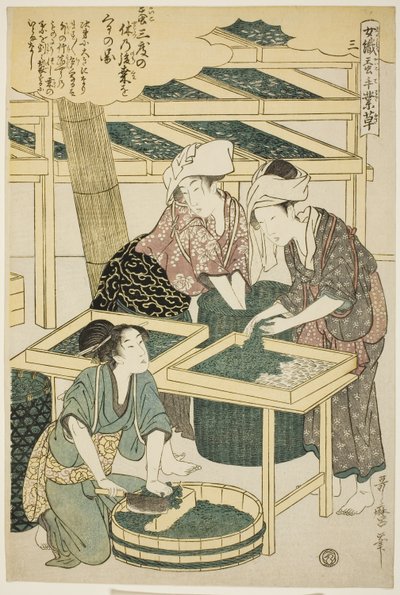 No. 3 (san), "İpek Kültürü Sektöründe Çalışan Kadınlar (Joshoku kaiko tewaza-gusa)" serisinden by Kitagawa Utamaro