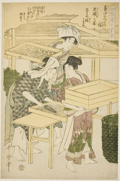No. 4 (shi), "İpek Kültürü Sektöründe Çalışan Kadınlar (Joshoku kaiko tewaza-gusa)" serisinden by Kitagawa Utamaro