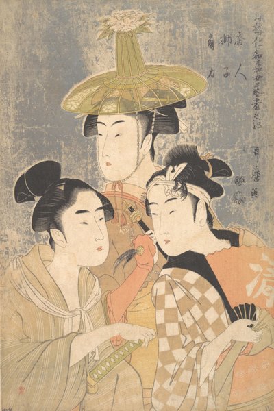 Bambu vapur, dişi geyşa ve cin. 1791. by Kitagawa Utamaro