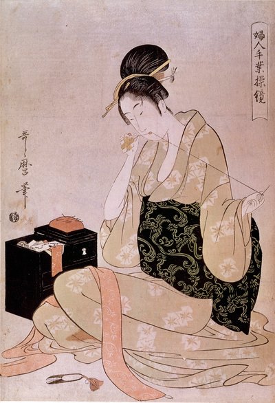 Dikiş, kadınların manuel çalışma serisi: Utamaro Kitagawa
