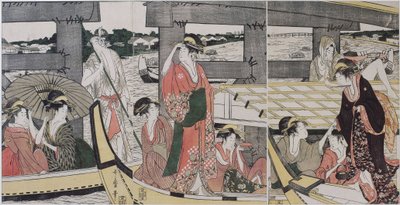 Sur et sous le pont de Ryogoku (Tokyo) - Utamaro tarafından Ryogoku Köprüsü