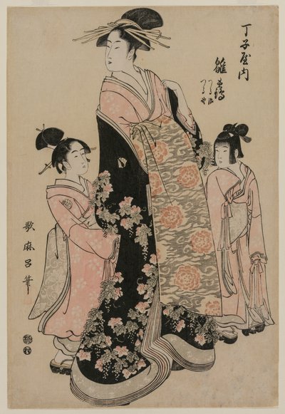 Okul r el-san Hinazuru f Chotoki ve onun cennetsel platformu ile Tsuruji plan d Tsuru no by Kitagawa Utamaro