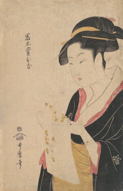 Leydi Tomimoto Toyohina Bir Mektubu Okurken, 1790. by Kitagawa Utamaro