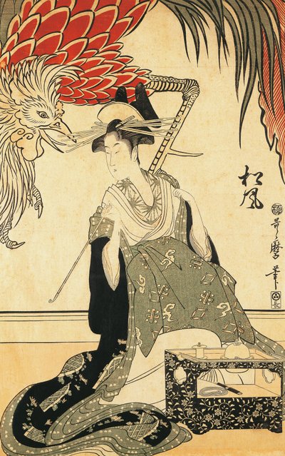 Kitagawa Utamaro tarafından bir Pipo ile Oiran Matsuzake, gravür by Kitagawa Utamaro