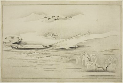 Karda Bir Mavna Çekmek, The Silver World, 1790 albümünden by Kitagawa Utamaro