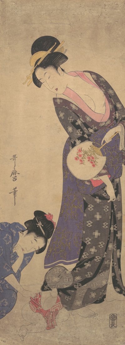 Yerde Oynayan Bebeği Olan İki Kadın, ca. 1793. by Kitagawa Utamaro