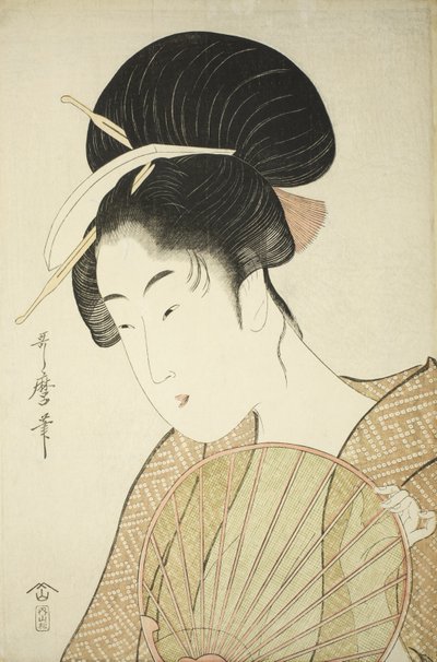 Yuvarlak Yelpaze Tutan Kadın, c.1797 by Kitagawa Utamaro