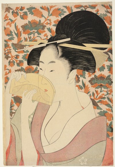 Kaplumbağa kabuğundan saç tarağı tutan kadın by Kitagawa Utamaro