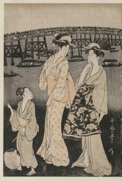 Ryogoku Köprüsü Yakınında Akşam Serinliğinin Keyfini Çıkaran Kadınlar by Kitagawa Utamaro