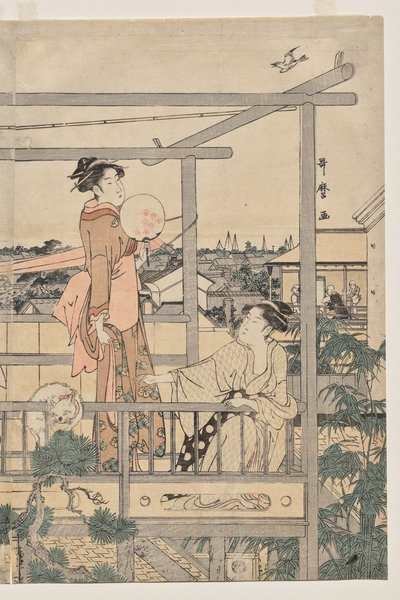 Balkonda Kurutmak İçin Çamaşır Asan Kadınlar by Kitagawa Utamaro