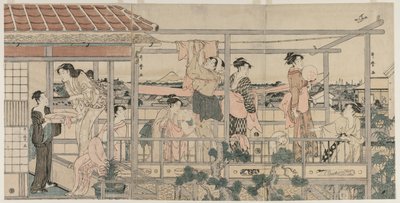 Balkonda Kurutmak İçin Çamaşır Asan Kadınlar by Kitagawa Utamaro