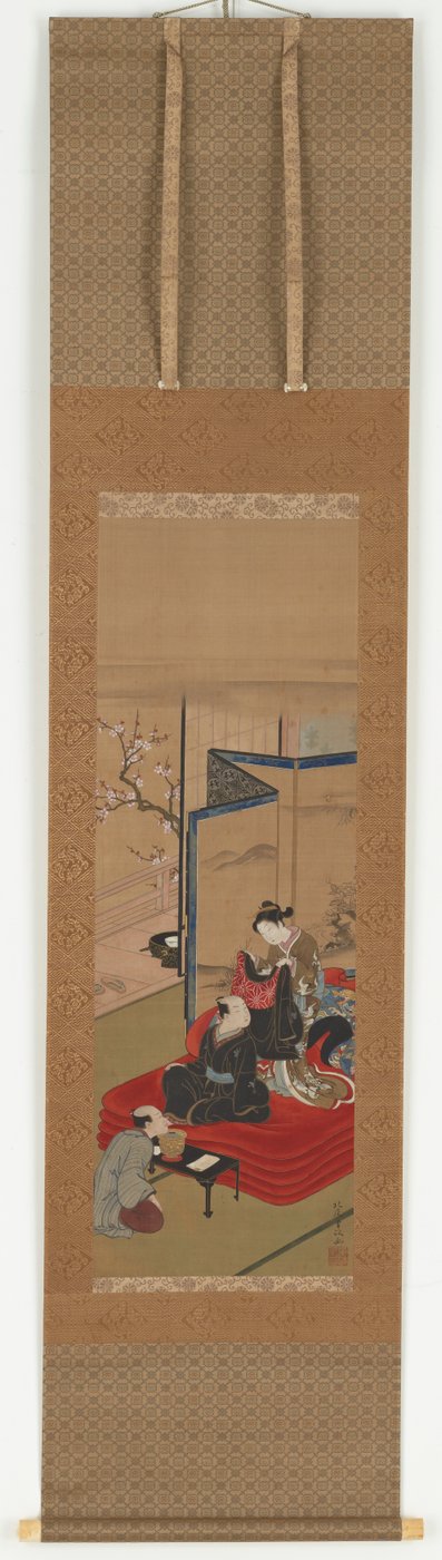 Bir erkeğin giyinmesine yardım eden bir fahişe, Edo dönemi, 18. yüzyılın ortaları ile 19. yüzyılın başları. by Kitao Shigemasa