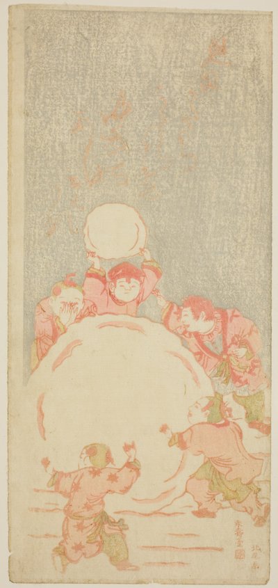 The Big Snowman, c.1764 (renkli tahta baskı; mizu-e hosoban) by Kitao Shigemasa