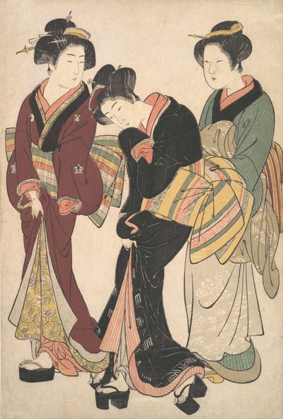 İki Geyşa ve Bir Hizmetçi, ca. 1790. by Kitao Shigemasa