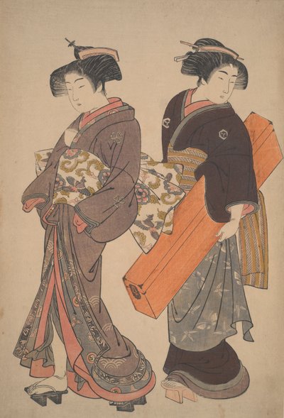 Nişan yolunda hizmetçisi olan kadın by Kitao Shigemasa