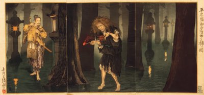 Taira no Tadamori, Mido rahibiyle buluşuyor by Kiyochika Kobayashi