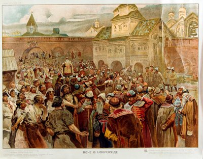 Novgorod - Veche yn Novgorod Cumhuriyeti (1136-1478) - Oeuvre de Lebedev, Claudius Vasilyevich (1852-1916) by Klavdiy Vasilievich Lebedev