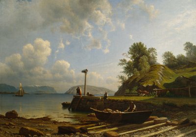 Evleri olan sahil manzarası by Knud Andreassen Baade