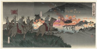 De ağır cüruf bij Asan, de Ansung nehri üzerinden bir anval Gazan gekisen Anjô no watashi shingeki no zu by Kobayashi Kiyochika