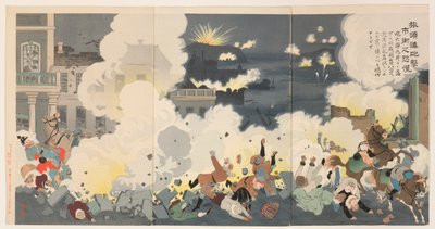 Port Arthur Bombardımanı Sırasında Şehir Sokaklarında Panik by Kobayashi Kiyochika