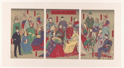 Tüm ülkelerde geleneksel kostümlerin sergilenmesi Bankoku isho kagami (nesne üzerindeki başlık) by Kobayashi Kiyochika