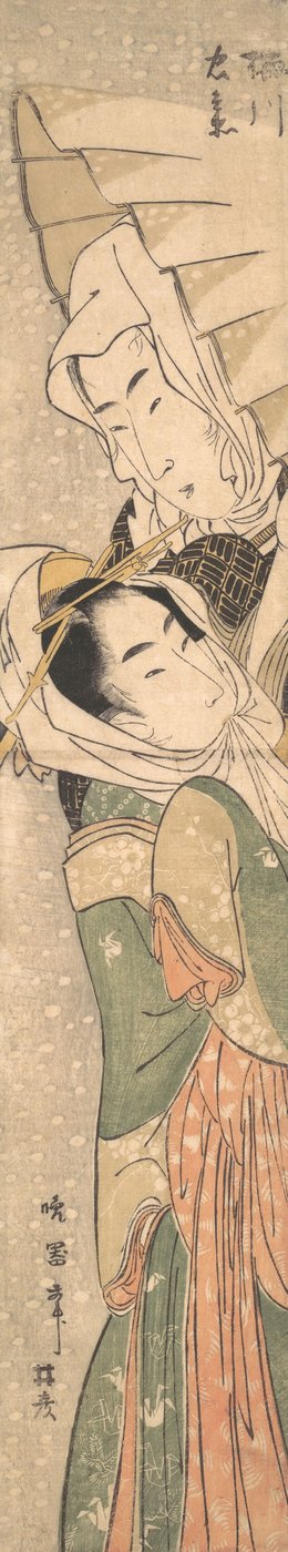 Karda Kız ve Sevgili, 19. yüzyılın başlarında. by Koikawa Harumasa