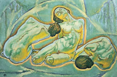 Drei kauernde Frauen - Çömelmiş üç kadın ... (tuval üzerine resim) by Koloman Moser