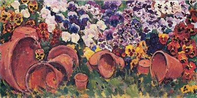 Saksılı hercai menekşeler - Saksılı hercai menekşeler ... (tuval üzerine yağlıboya) by Koloman Moser