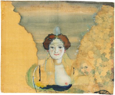 Ötesinde bahçesi olan genç bayan. by Konstantin Andreyevich Somov