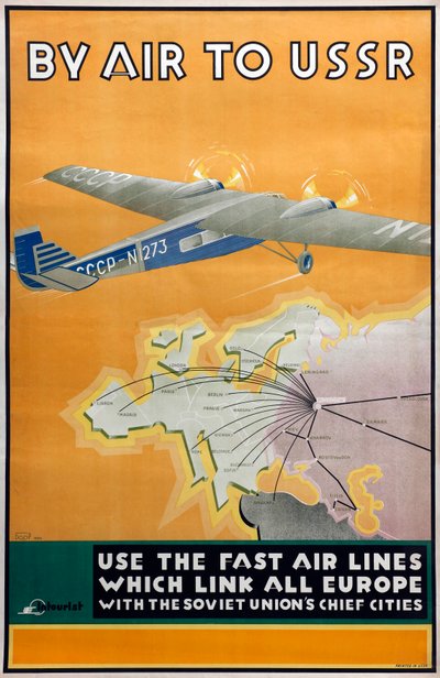 Intourist şirketinin SSCB Posterine hava yoluyla, 1934 by Konstantin Bor Ramensky