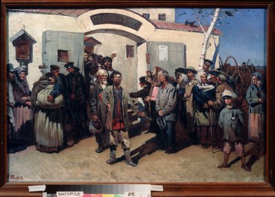 Özgürlüğe geri dön. (Cezaevindeki mahkumların serbest bırakılması, gözleri gökyüzüne dikilmiş ve hareketli bir kalabalık onları beklemektedir). Konstantin Petrovich Pyneev