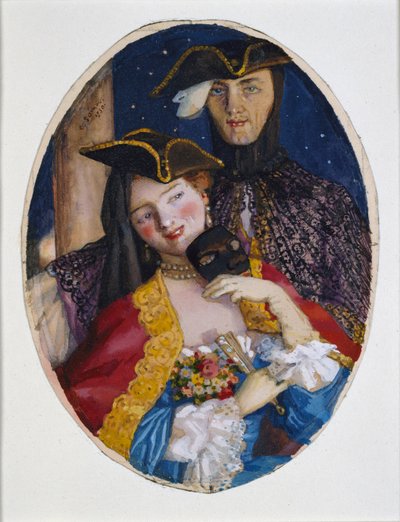 Venedik Karnavalı için giyinmiş bir çift, 1930 by Konstantin Somov