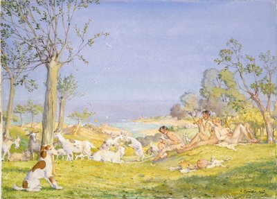Çobanlar ve Keçilerle Manzara, 1931 by Konstantin Somov