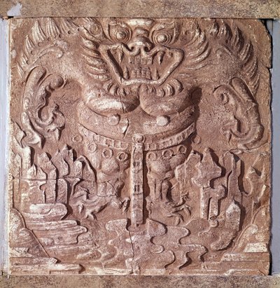 Art coreen: bir canavarı betimleyen gri pişmiş toprak tuğla. Paekche Krallığı (veya Paikchei veya Baekje), Kore. 7. yüzyıl. Kore Ulusal Müzesi by Korean School
