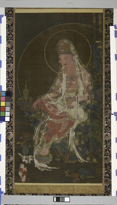 Söğüt Dalı Bodhisattva Avalokiteshvara (Kwanseûm Posal) Cennet Bahçesinde Oturmuş, Koryo Hanedanlığı (ipek üzerine mürekkep, renk ve altın) by Korean School