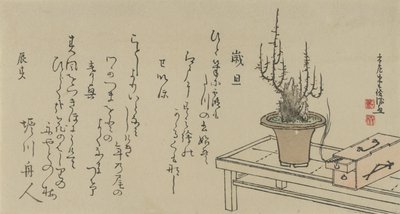Bankta ve Kutuda Bonsai Erik Ağacı, 1796. by Kubo Shunman