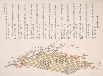 Çiçekler ve Rulo Hasır ile Erik Dalları, 19. yüzyıl. by Kubo Shunman