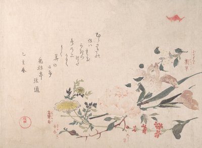 Gül, İris, Primrose ve Daisy, 1815. by Kubo Shunman