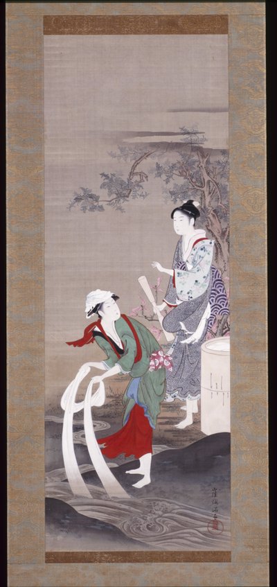 Mishima'daki Tamagawa'da (Kristal Nehir) İki Güzel (ipek üzerine mürekkep, gofun ve renk) by Kubo Shunman