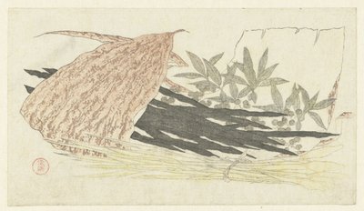 Kombu, dulavratotu kökleri ve nandina ile bambu yaprağı by Kubota Shunman