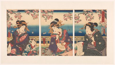 Sumida Nehri boyunca uzanan dağlarda refah by Kunisada (II) , Utagawa