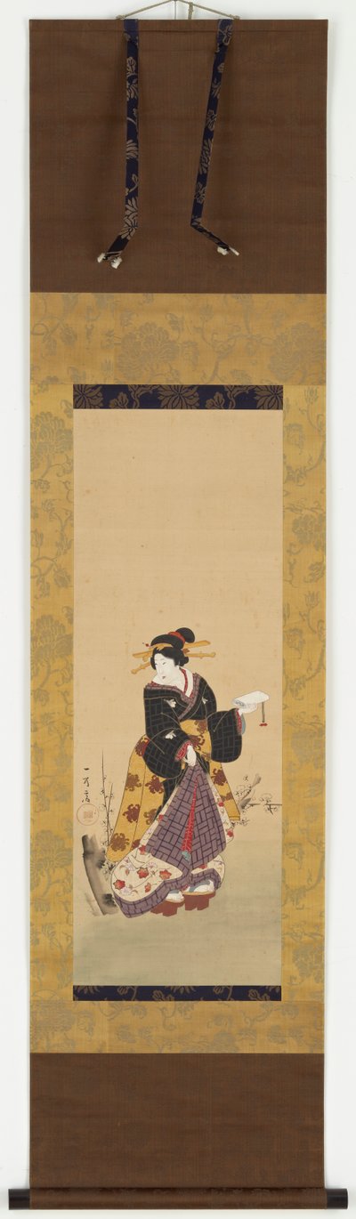 Bir erik ağacının yanında duran bir Oiran by Kuniyuki Utagawa
