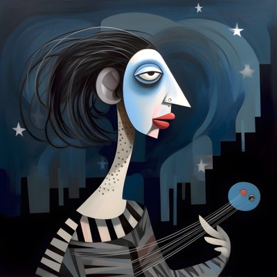 3D kadın ozan gece ay ışığında gitarıyla 3 by Kurt Heppke