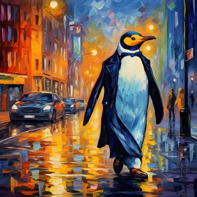 Takım elbiseli bir penguen sokakta koşuyor 4 by Kurt Heppke