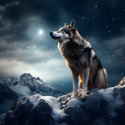 Görkemli bir gri kurt karlı bir dağ zirvesinde duruyor 3 by Kurt Heppke