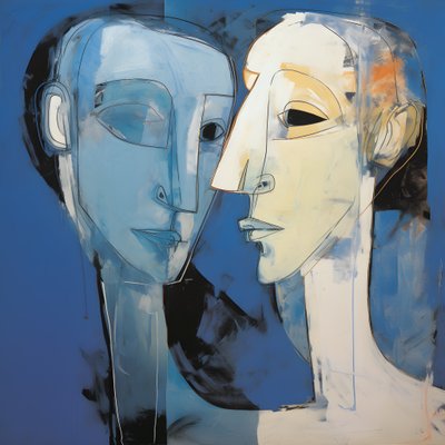 Mavi bir arka plana karşı iki kafanın boyanması 1 by Kurt Heppke